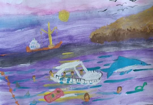 На чёрном море.