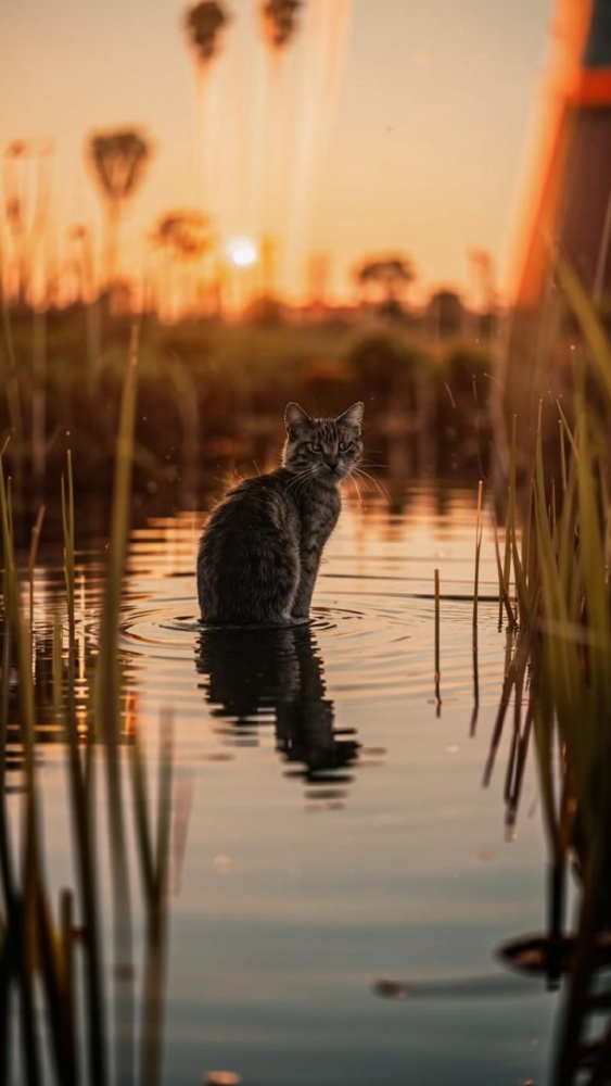 Кот на водоеме